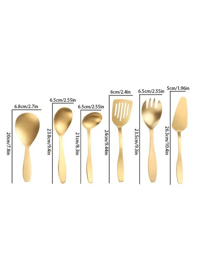 6 Piece Golden Stainless Steel Cooking Utensil Set Mirror Polish Finish - Image 2